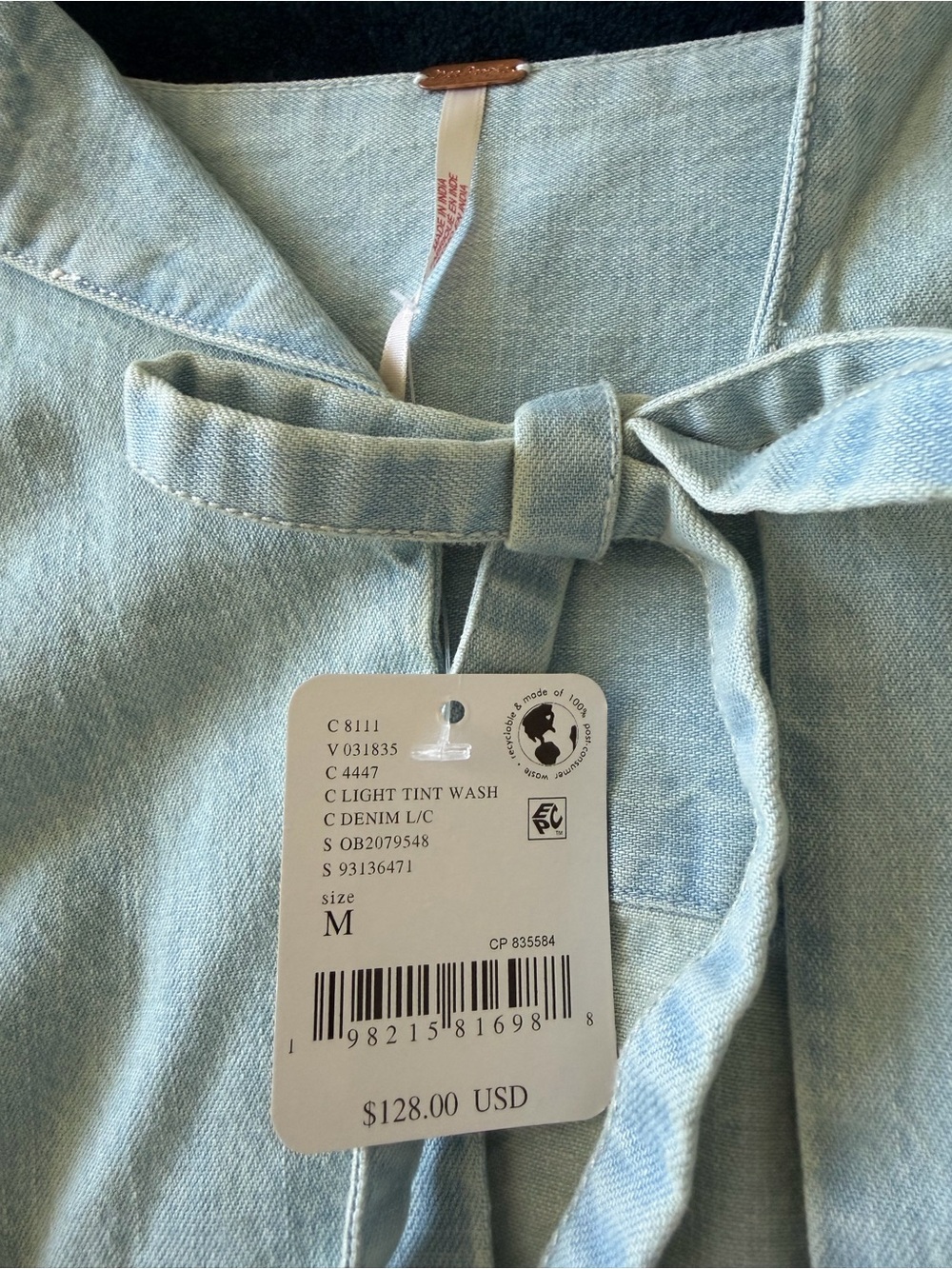 Free People Brunch Babe Light Wash Top M - Picture 3 of 6